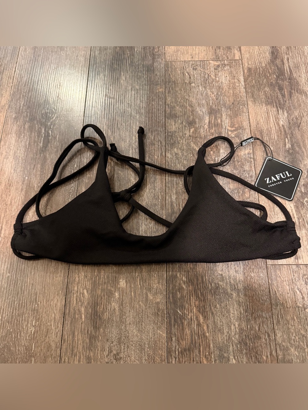 Zaful Black Triangle Strappy Bikini Top